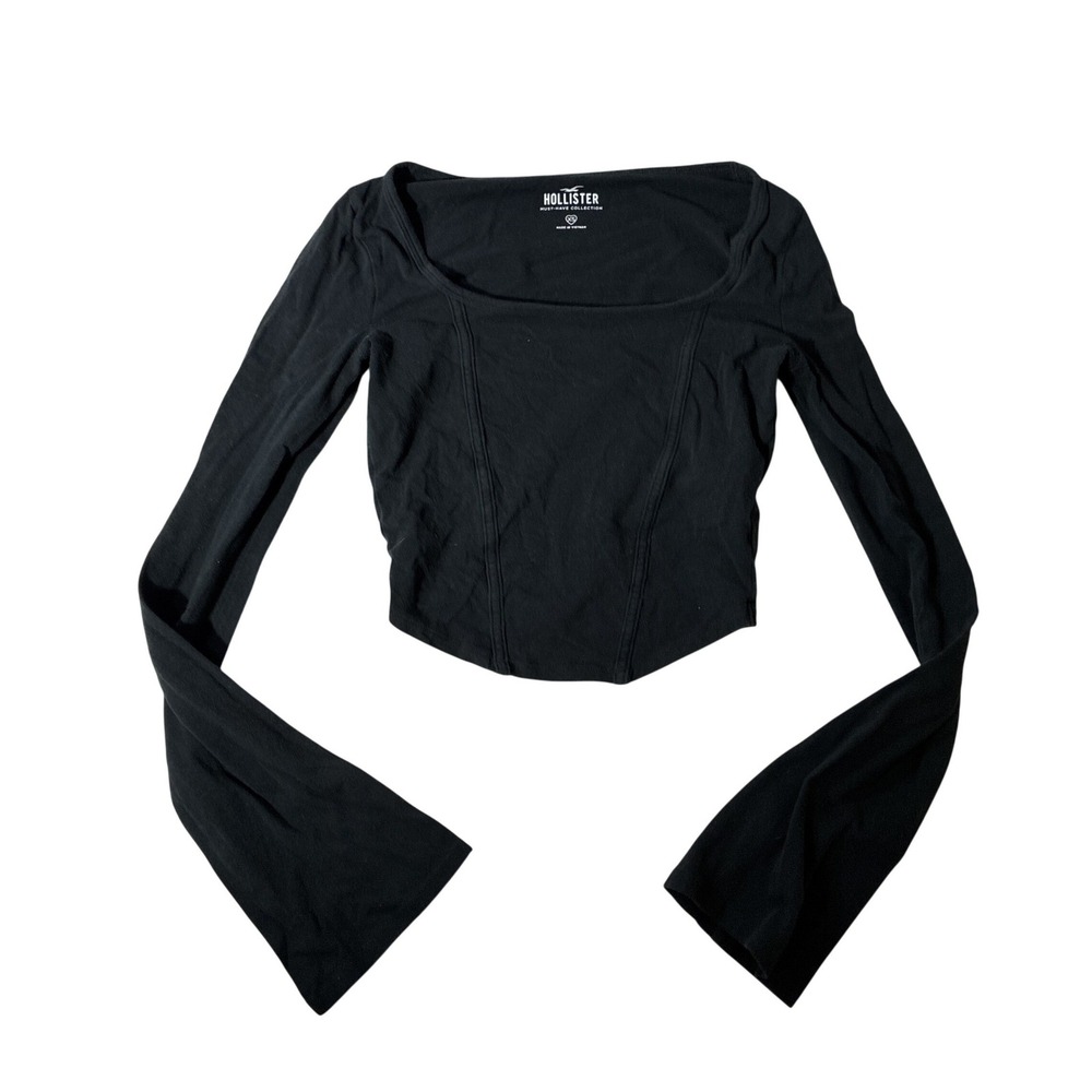 Hollister Must-Have Collection Black Square Neck Corset Seam Long Sleeve Top XS